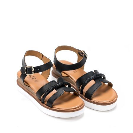 Ženske kožne sandale Once-B82566 crne ravne